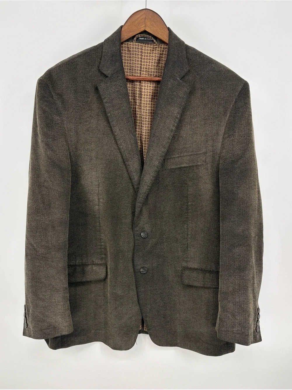 CHAPS Mens Olive Brown Corduroy Blazer 46R Sport Coat Jacket Elbow Patches